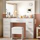 Makeup Vanity Set Large Led Lighted Mirror Dressing Table Dresser Desk With Drawer