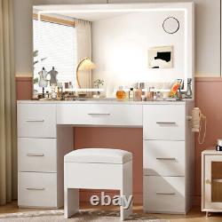 Makeup Vanity Set Large LED Lighted Mirror Dressing Table Dresser Desk with Drawer