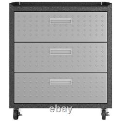 Manhattan Comfort Fortress 3-Piece Metal Worktable & Garage Cabinet Set in Gray