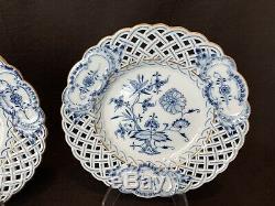 Meissen Blue Onion Gold Reticulated Salad Cabinet Plate 8 1/4 Sword 1800s Set 4