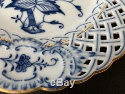 Meissen Blue Onion Gold Reticulated Salad Cabinet Plate 8 1/4 Sword 1800s Set 4