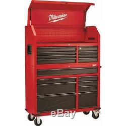 Milwaukee 46In 16 Drawer Steel Tool Chest Rolling Cabinet Set Textured Red Black