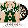 Milwaukee Bucks Nba Dartboard Cabinet Set Includes 6 Steel Tip Darts Scoreboard