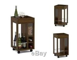 Mini Bar Liquor Cabinet Storage Wooden Cart Stemware Wine Rack Portable Table
