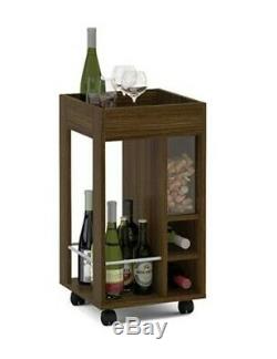 Mini Bar Liquor Cabinet Storage Wooden Cart Stemware Wine Rack Portable Table