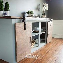 Mini Sliding Barn Door Hardware Black Steel For Cabinet Cupboard TV Stand Set