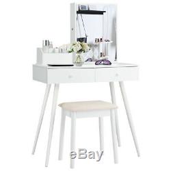 Mirrored Dressing Table Set Vanity Table withLockable Jewelry Armoire Cabinet