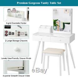 Mirrored Dressing Table Set Vanity Table withLockable Jewelry Armoire Cabinet