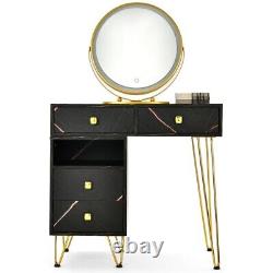 Modern Dressing Table & Padded Stool Set With Detachable Storage Cabinet & Mirror
