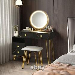 Modern Dressing Table & Padded Stool Set With Detachable Storage Cabinet & Mirror