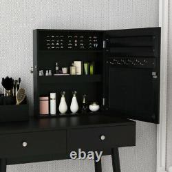 Modern Dressing Table and Jewelry Cabinet With lock Set with Mirror 2 Drawer US