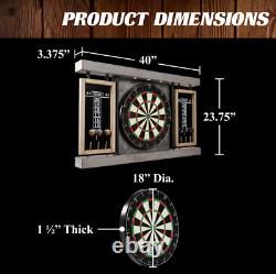 NEW 40 Dartboard Cabinet & Dart Board Set LED Lights 6 Steel Tip Darts Flights