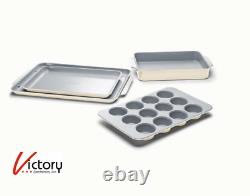 NIOB Caraway 4pc Bakeware Set with 2 Cork Trivets Cream withCabinet Organizer