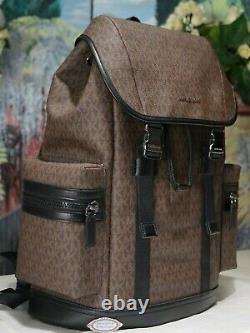 NWT MICHAEL KORS Mens COOPER Pocket Rucksack Backpack In BRN BLK MK Sig Leather