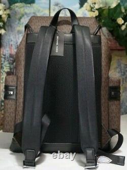 NWT MICHAEL KORS Mens COOPER Pocket Rucksack Backpack In BRN BLK MK Sig Leather