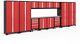 Newage 24-gauge Welded Steel Stainless Steel Worktop Cabinet Set In Red 14-piece