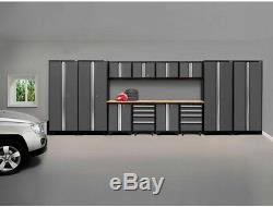 NewAge Bold 24-Gauge Welded Steel Bamboo Worktop Cabinet Set in Gray (14-Piece)