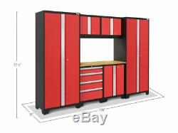 NewAge Bold 3.0 Series Cabinets Workbench 7 PC Set Red with Stainless Steel Top