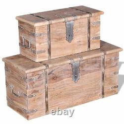 New 2 Piece Solid Wood Storage Chest Set Lockable Coffee Table Cabinet