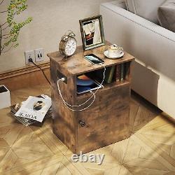 Nightstand Set of 2 Side End Table Bedside Cabinet 2 Drawers & USB & Power Ports