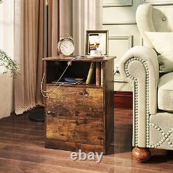 Nightstand Set of 2 Side End Table Bedside Cabinet 2 Drawers & USB & Power Ports