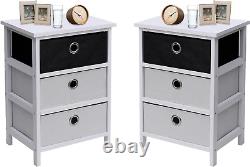Nightstand Set of 2 Side Table with Drawer Assemble Storage Cabinet Bedroom Beds