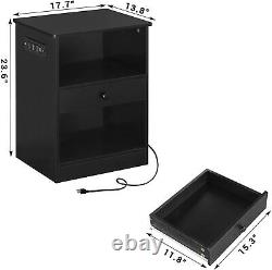 Nightstand Set of 2 withDrawers&USB Ports Bedside Table Storage Cabinet, Black