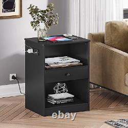 Nightstand Set of 2 withDrawers&USB Ports Bedside Table Storage Cabinet, Black