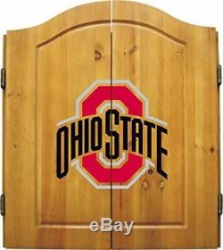 Ohio State NCAA Dart Cabinet Set withSteel Tip Bristle Dartboard. For Man Cave