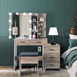 Particleboard Triamine Veneer 5 Pumps Mirror Cabinet Dressing Table Set Grey