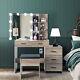 Particleboard Triamine Veneer 5 Pumps Mirror Cabinet Dressing Table Set Grey