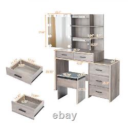 Particleboard Triamine Veneer 5 Pumps Mirror Cabinet Dressing Table Set Grey