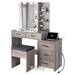 Particleboard Triamine Veneer 5 Pumps Mirror Cabinet Dressing Table Set Grey