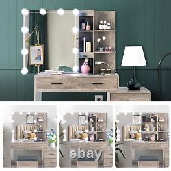 Particleboard Triamine Veneer 5 Pumps Mirror Cabinet Dressing Table Set Grey