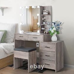 Particleboard Triamine Veneer 5 Pumps Mirror Cabinet Dressing Table Set Grey