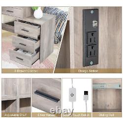 Particleboard Triamine Veneer 5 Pumps Mirror Cabinet Dressing Table Set Grey