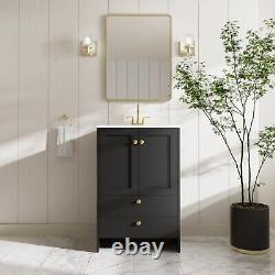 Phiestina Black Bathroom Vanity with 2 Doors and 2 Drawer Bathroom Cabinet Set