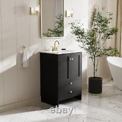Phiestina Black Bathroom Vanity with 2 Doors and 2 Drawer Bathroom Cabinet Set