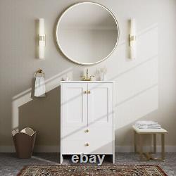 Phiestina White Bathroom Vanity with 2 Doors and 2 Drawer Bathroom Cabinet Set