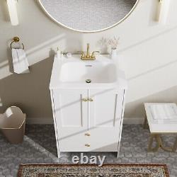 Phiestina White Bathroom Vanity with 2 Doors and 2 Drawer Bathroom Cabinet Set