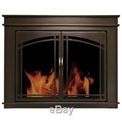 Pleasant Hearth Fireplace Doors Small Tinted Tempered Glass Cabinet Style Bronze
