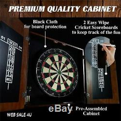 Professional Bristle Dart Board Premium Wood Cabinet Set Steel Tip Darts Quality