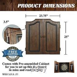 Professional Bristle Dart Board Premium Wood Cabinet Set Steel Tip Darts Quality