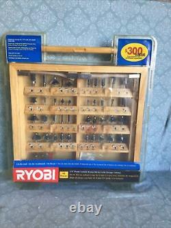 RYOBI 40pc 1/4 Shank Carbide Router Bit Set withWooden Storage Cabinet