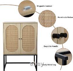 Rattan Sideboard Buffet Cabinet Set of 2, Storage Cabinet Cupboard Accent Storage