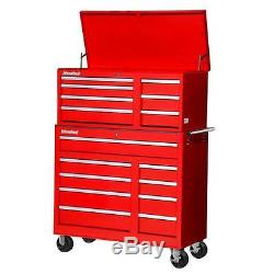 Red Rolling Cabinet Tool Chest Set Lockable Workshop Storage 42 in. 16 Drawer