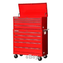 Red Workshop Tool Chest Rolling Cabinet Set Lockable Storage 42 inch 9 Drawer