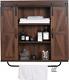 Rustic Wood Wall Storage Cabinet With Two Sliding Barn Door, 3-tier Decorative F