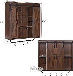 Rustic Wood Wall Storage Cabinet with Two Sliding Barn Door, 3-Tier Decorative F