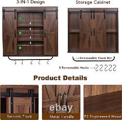 Rustic Wood Wall Storage Cabinet with Two Sliding Barn Door, 3-Tier Decorative F